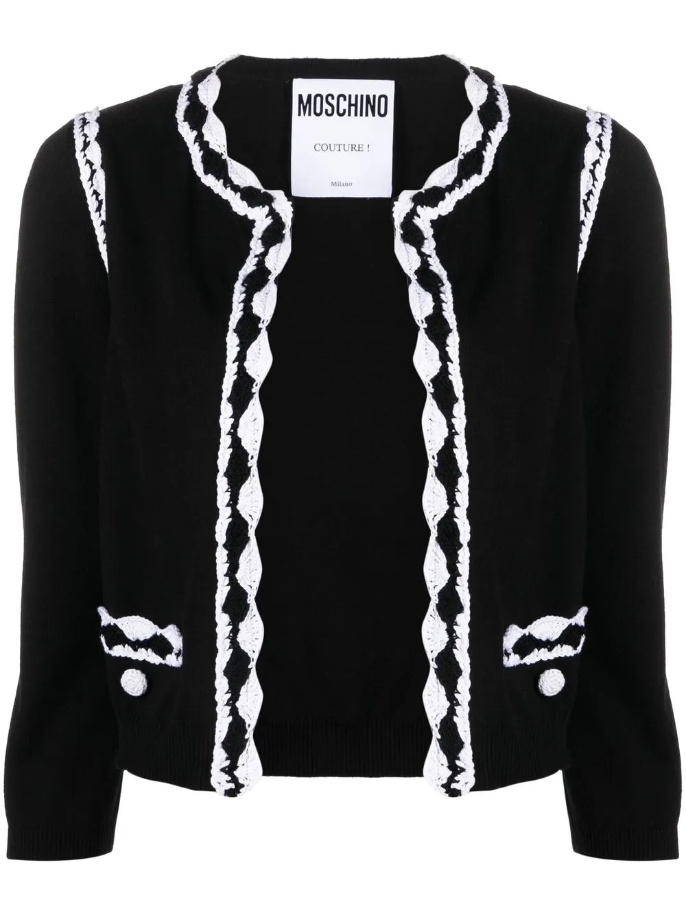 Shop Moschino Knitted Round-neck Cardigan In Black