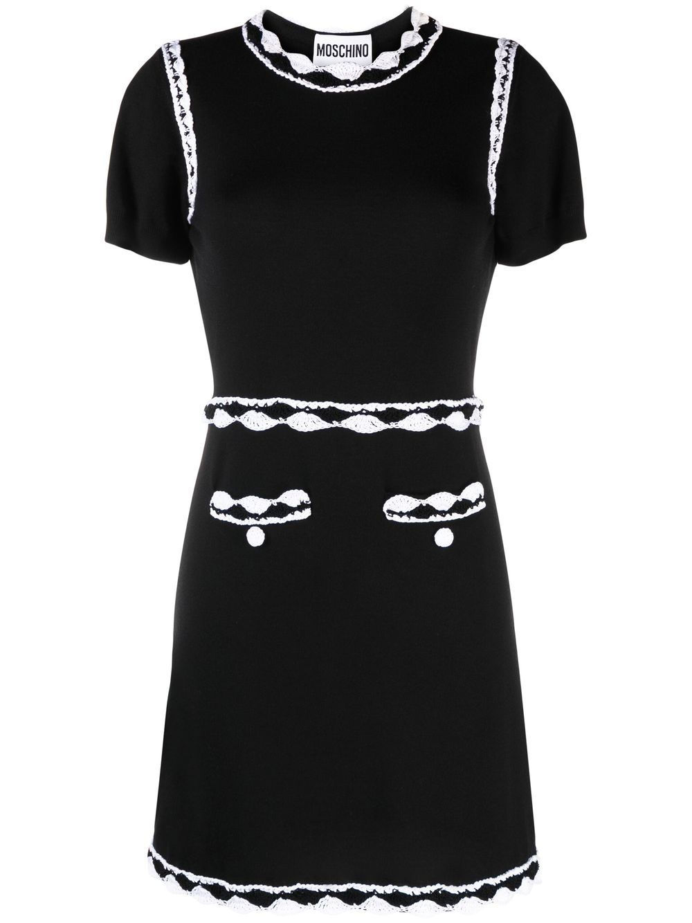 Shop Moschino Lace-trim Knitted Dress In Black