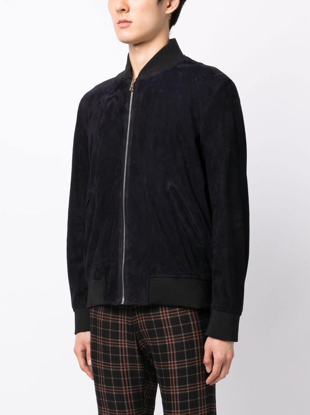 Shop Paul Smith Ribbed-trim Suede Bomber Jacket In Blau