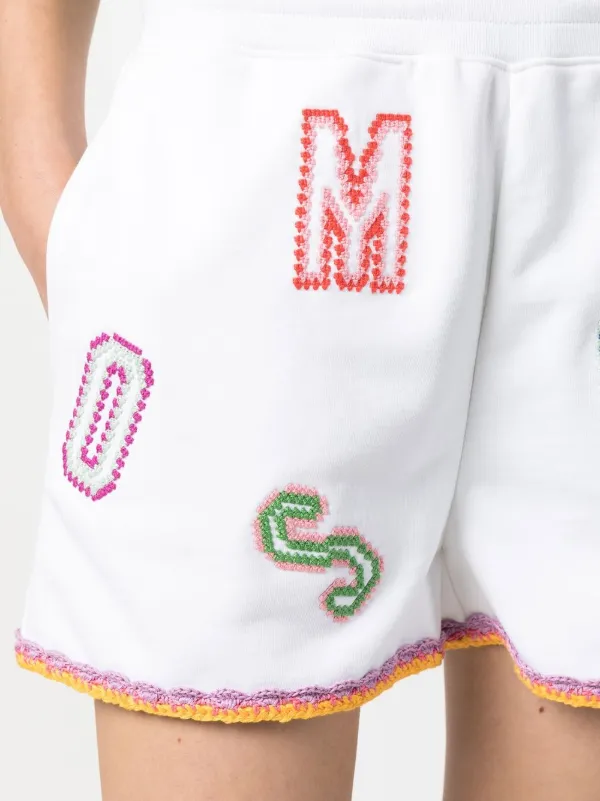 Moschino logo-embroidered lace-trim Shorts | White | FARFETCH GE
