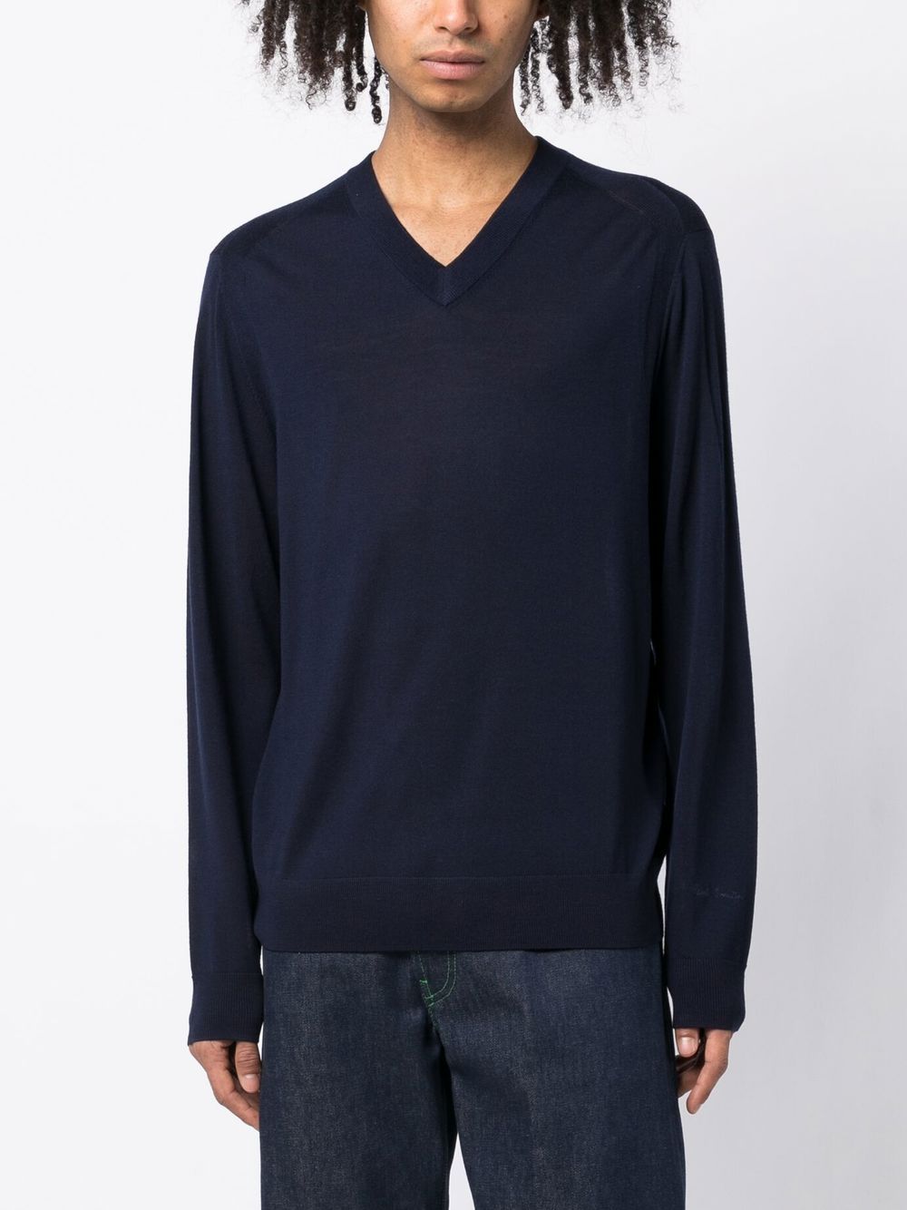 Shop Paul Smith Knitted V-neck Jumper In Blau