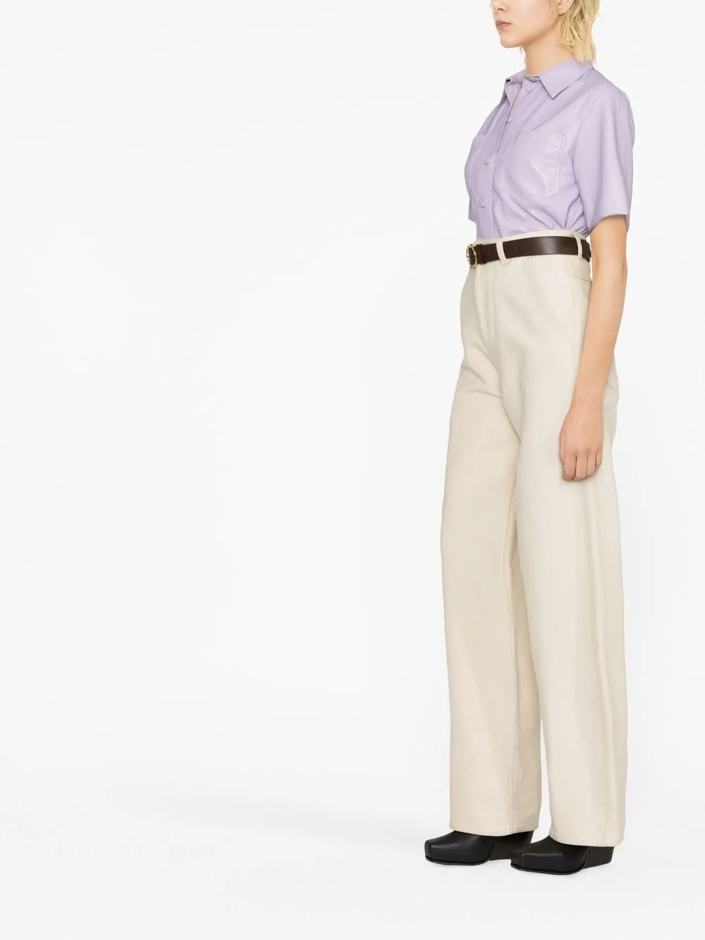  Nanushka Sabine Coated Short-sleeve Shirt - Purple 