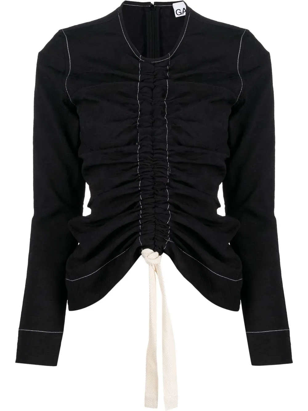 Ganni Jacquard Ruched Top In Black