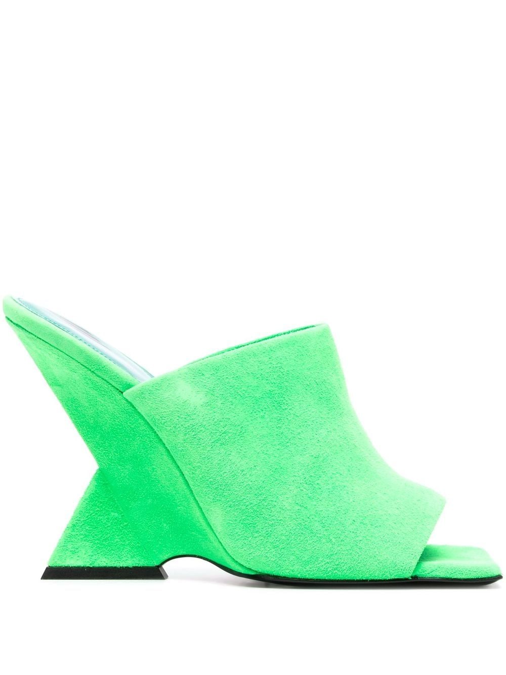 Attico 105mm Cheope Suede Wedge Mules In Fluorescent Green
