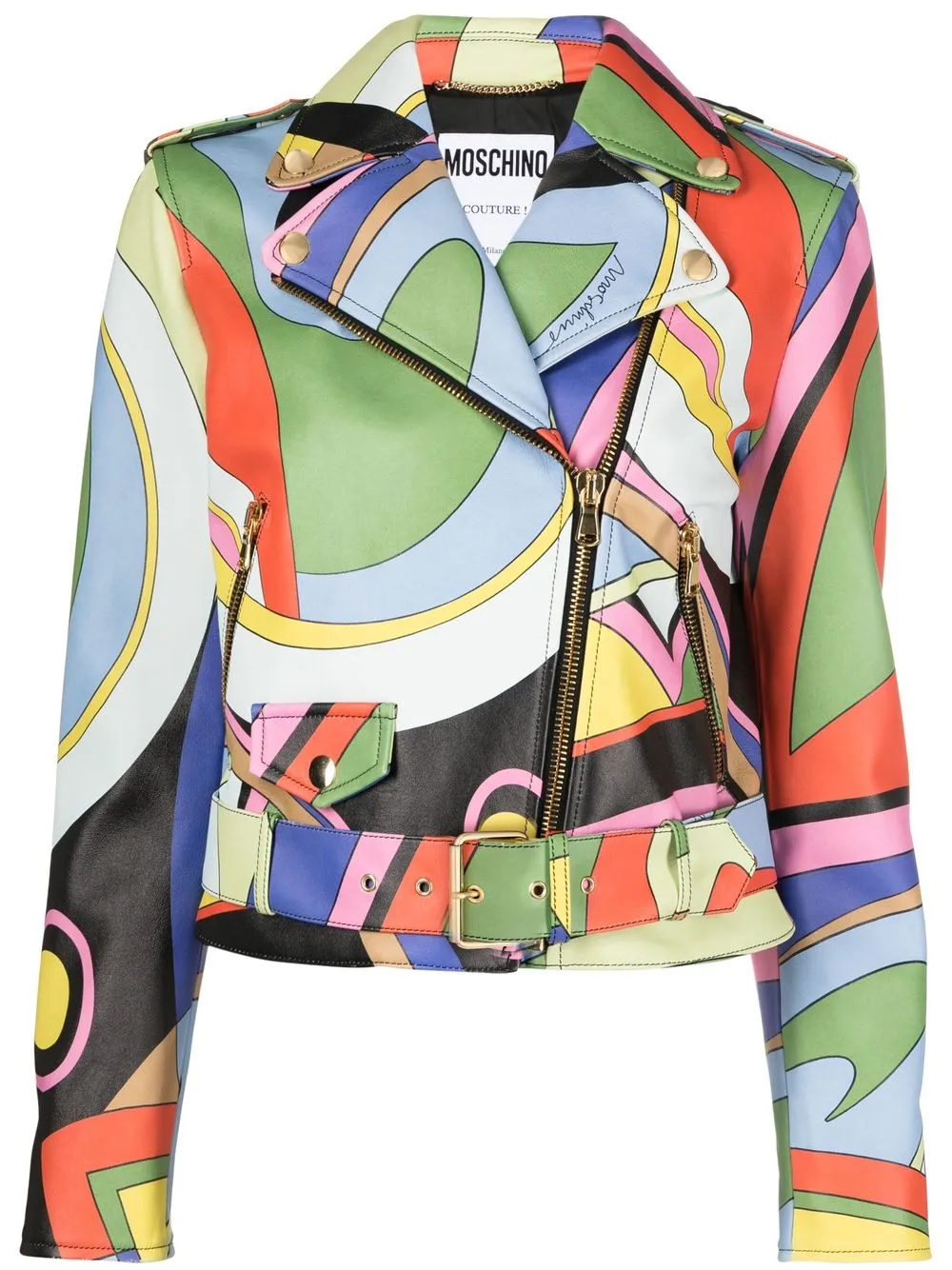 

Moschino chamarra biker con estampado abstracto - Verde