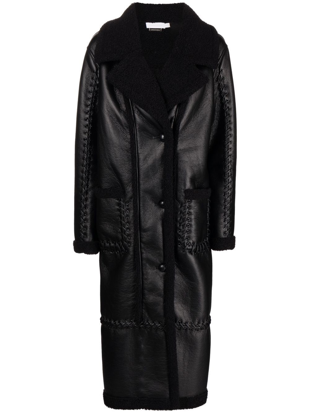 JONATHAN SIMKHAI SHEARLING-LINED FAUX LEATHER COAT