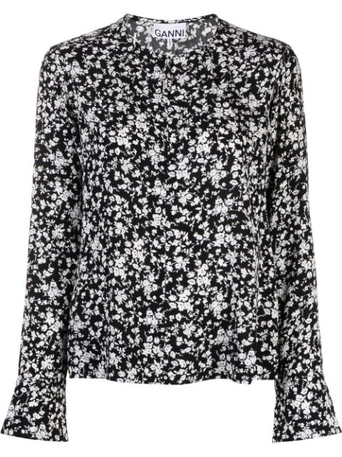 GANNI floral-print crepe blouse Women