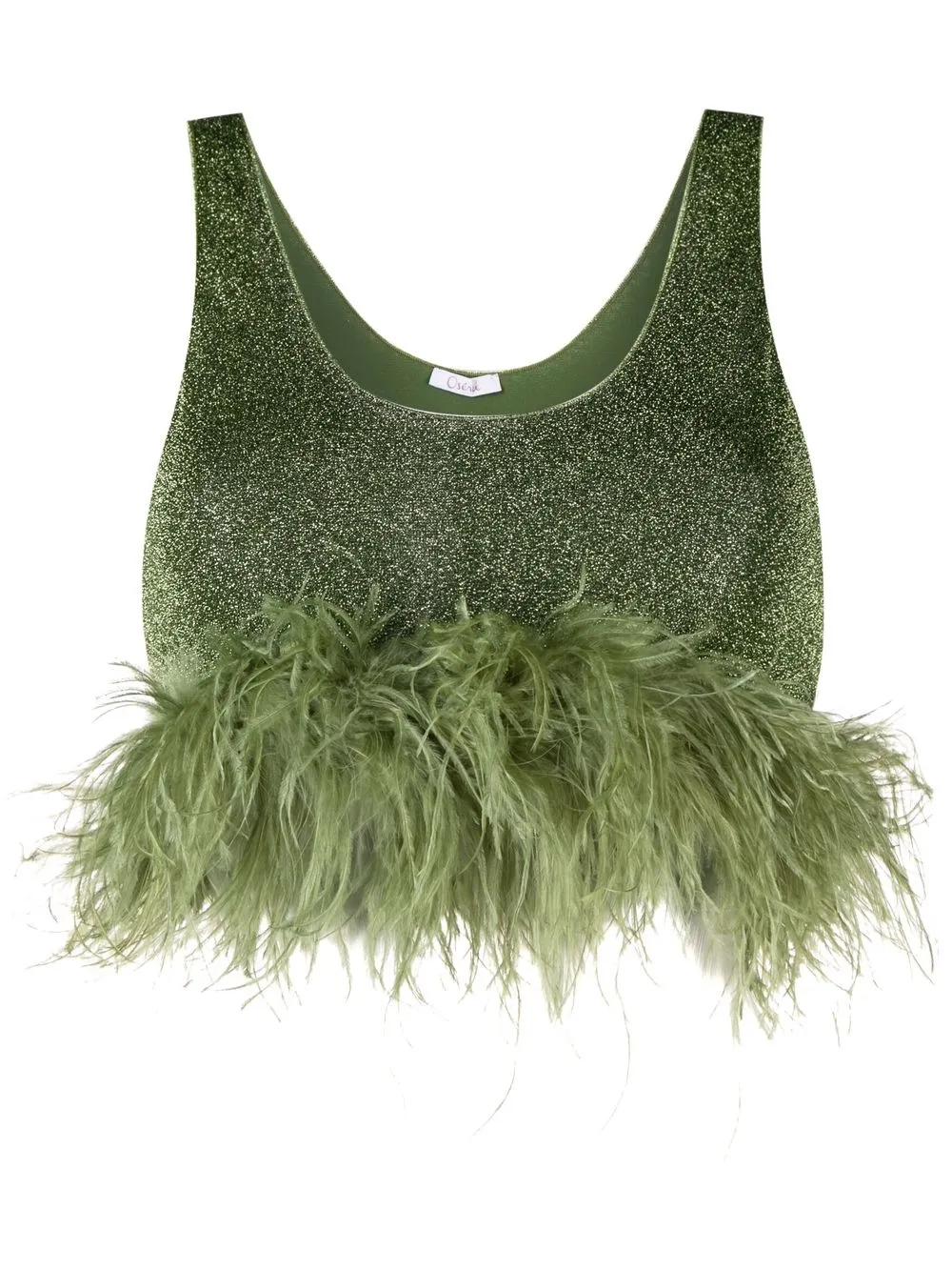 

Oséree metallic feather-detail crop top - Green