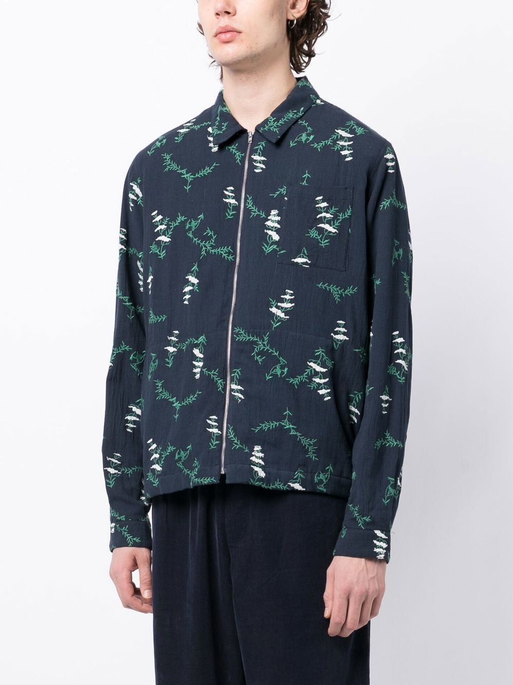 Shop Ymc You Must Create Bowie Floral-print Zip-up Shirt In Blue