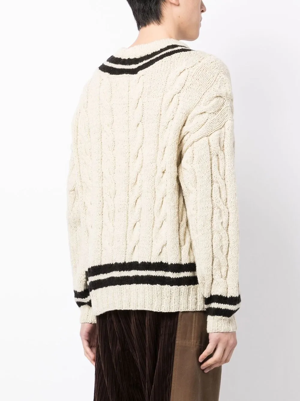 cable-knit V-neck jumper