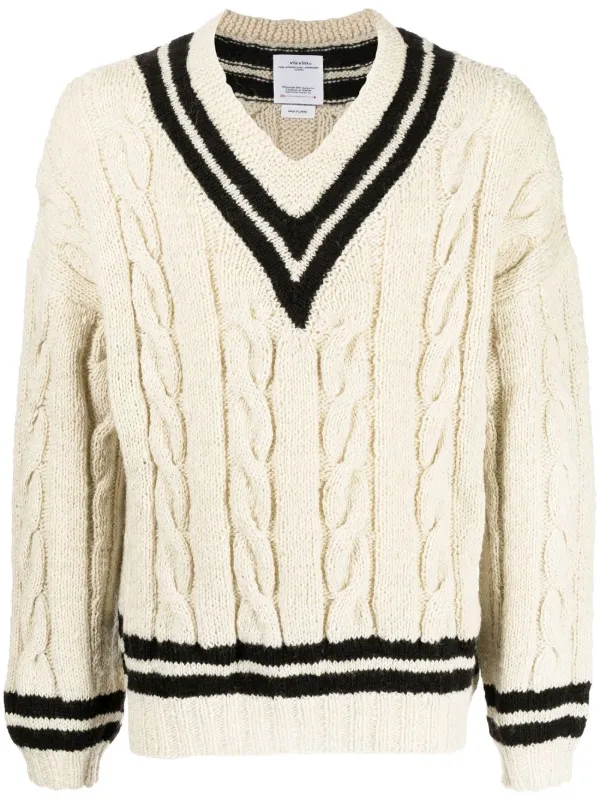 Visvim cable-knit V-neck Jumper - Farfetch