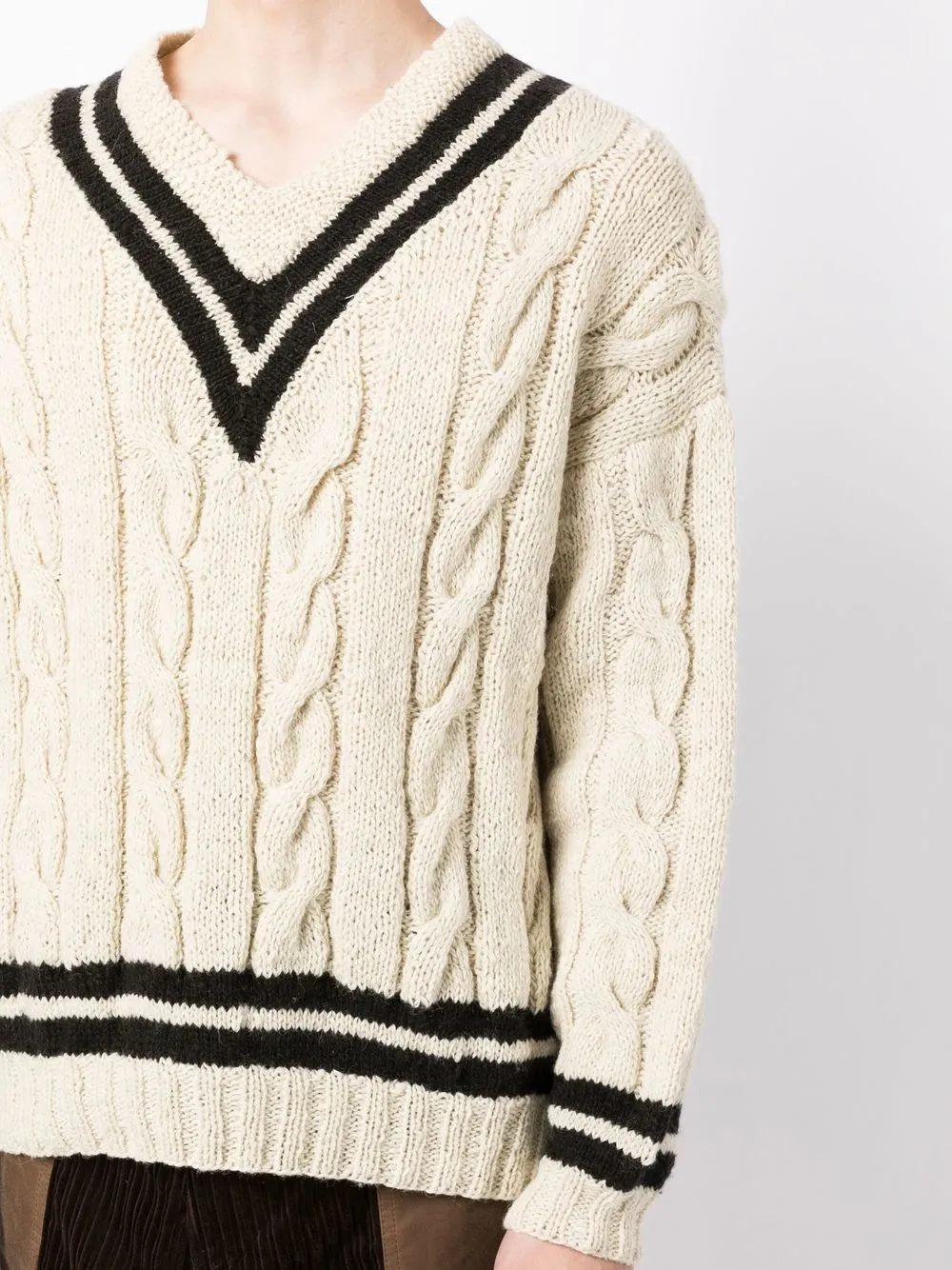 cable-knit V-neck jumper