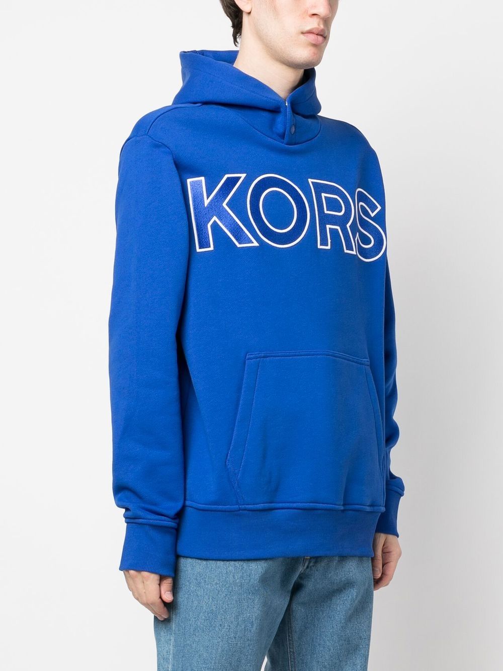Shop Michael Kors Logo-embossed Cotton Hoodie In Blue