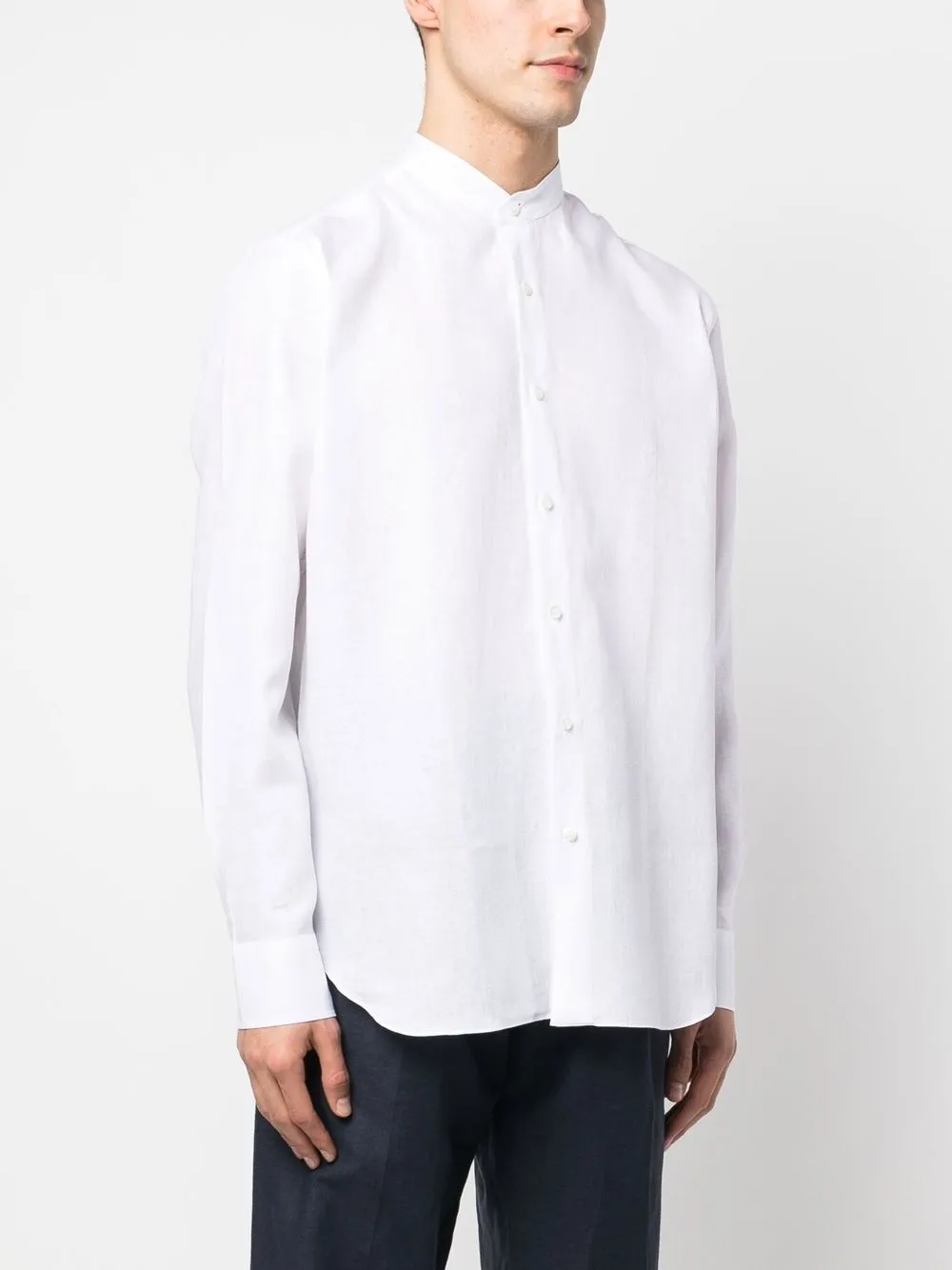 Brioni Band Collar Linen Shirt Farfetch
