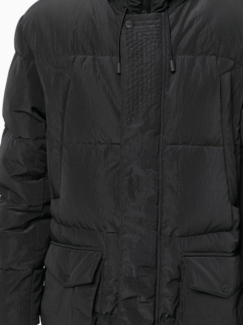 Shop Herno Panelled Down Mid Coat In Black