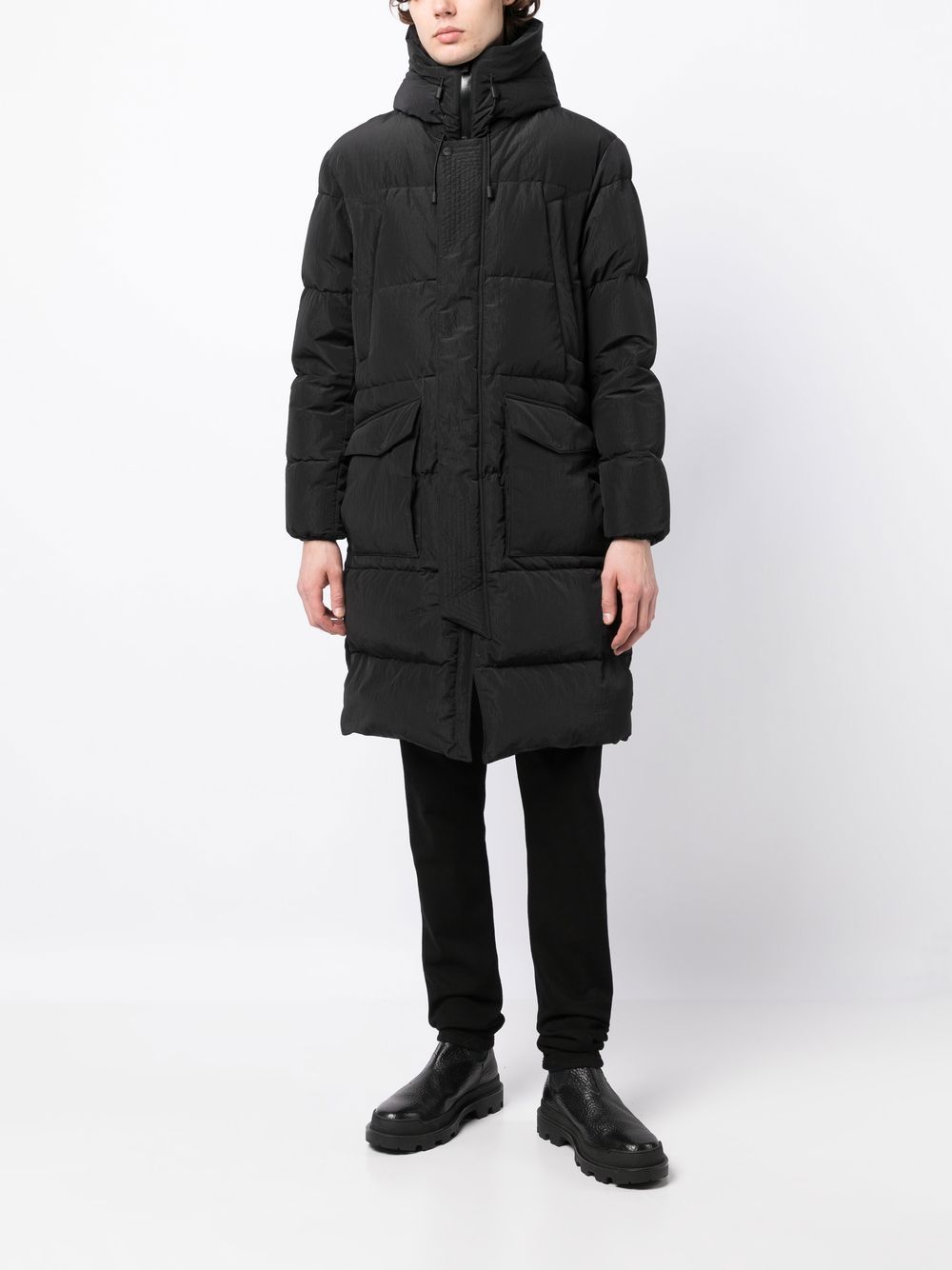 Shop Herno Panelled Down Mid Coat In Black