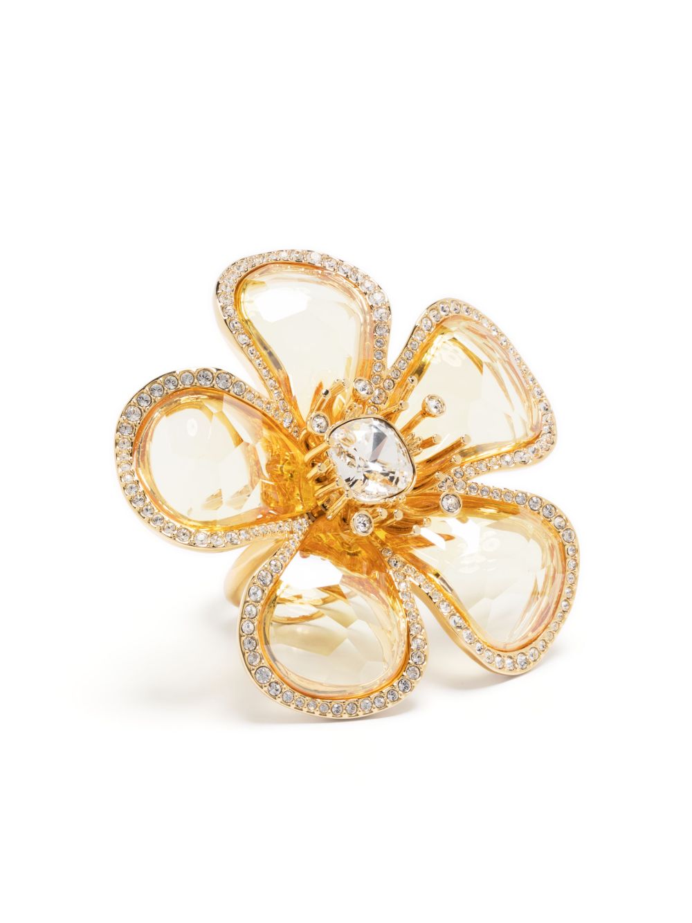 Louis Vuitton Gold Tone Crystal Monogram Flower Ring Size 55 Louis Vuitton