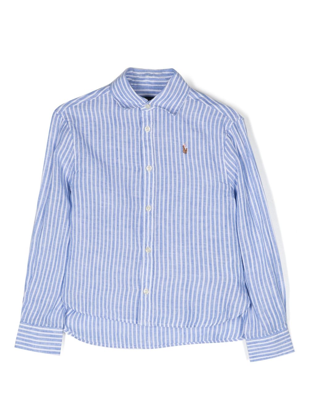 Ralph Lauren Kids' Polo Pony Striped Linen Shirt In Blue