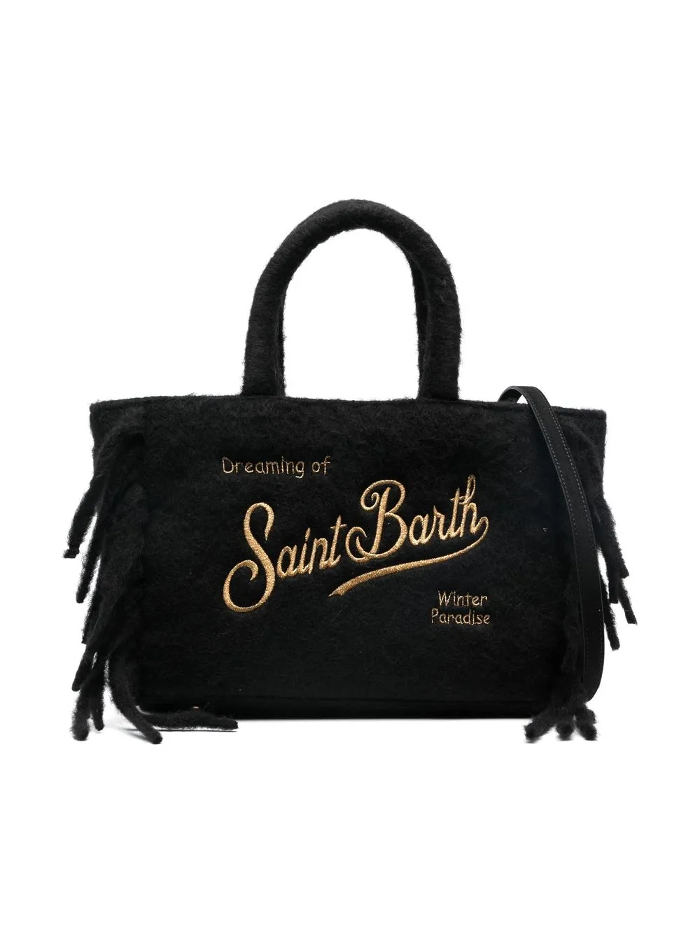 

MC2 Saint Barth Kids logo-embroidered fringed tote - Black