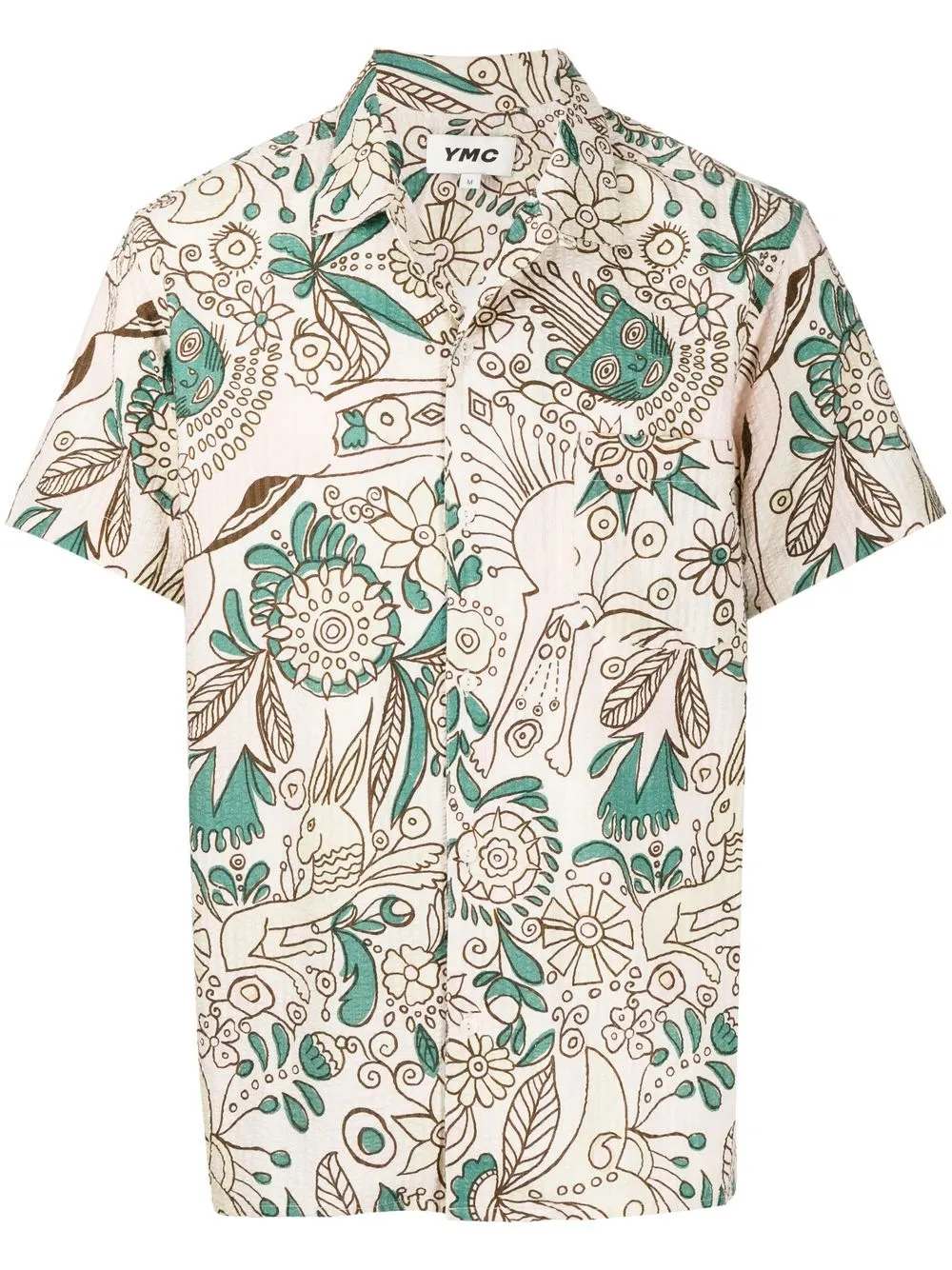 

YMC Malick graphic-print short-sleeve shirt - Brown