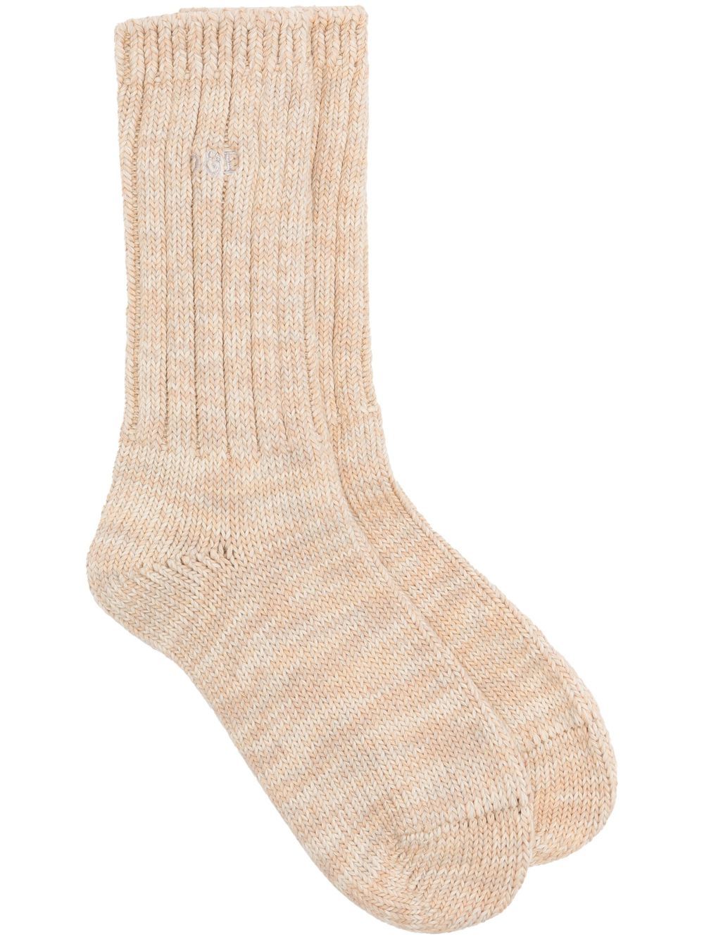 

Desmond & Dempsey logo-embroidered calf-length socks - Neutrals