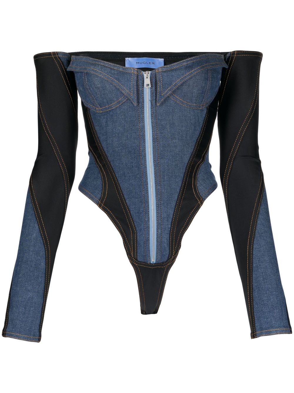 Mugler corset denim bodysuit - Blue