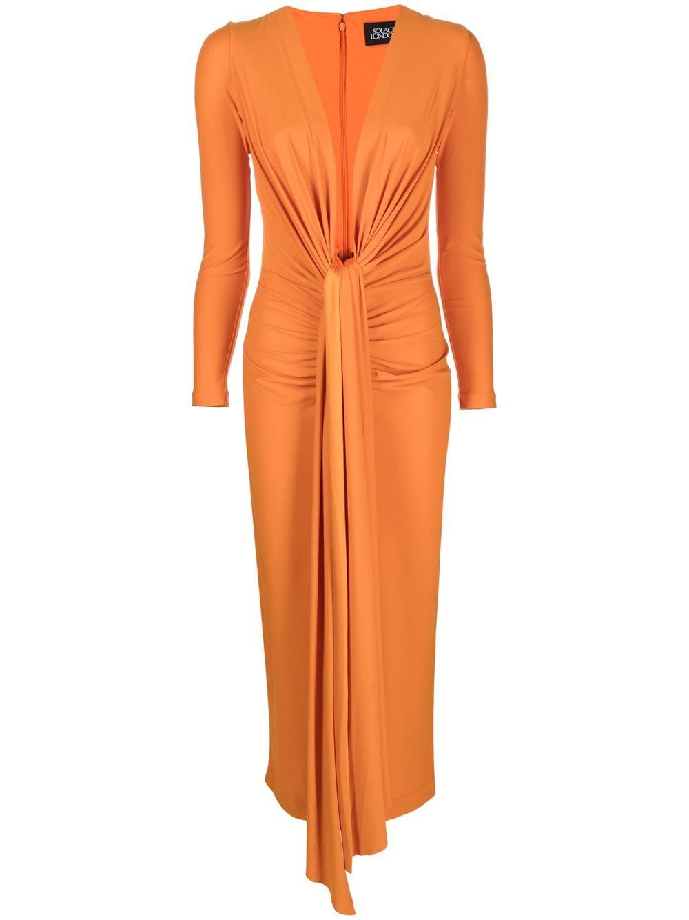 Solace London Lorena Plunge-neck Draped Midi Dress In Apricot