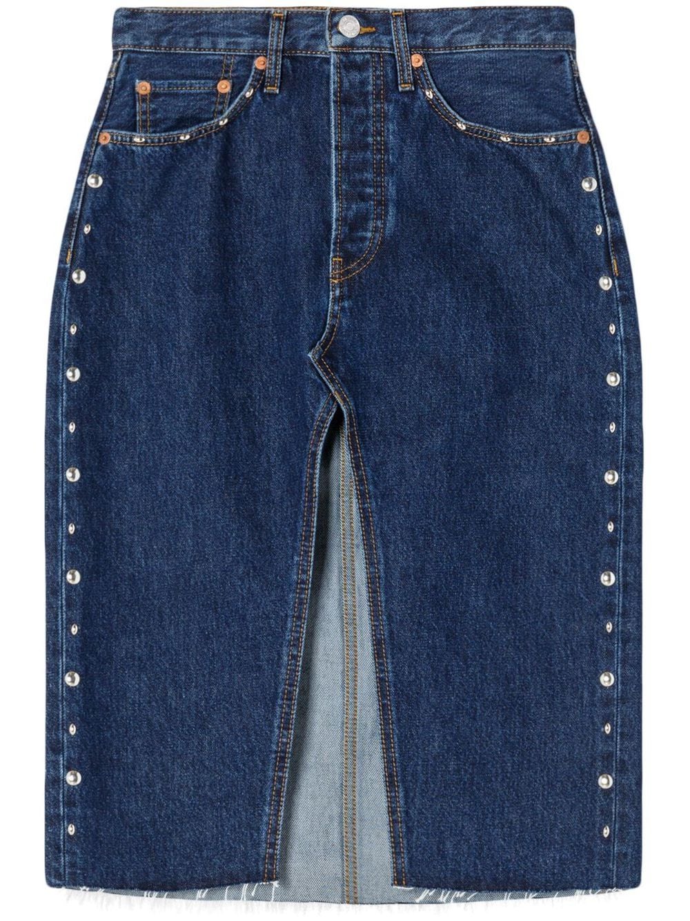 

RE/DONE stud-detail denim midi skirt - Blue