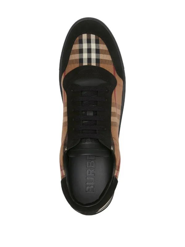 Vintage Check Cotton and Suede Sneakers in Birch Brown - Men