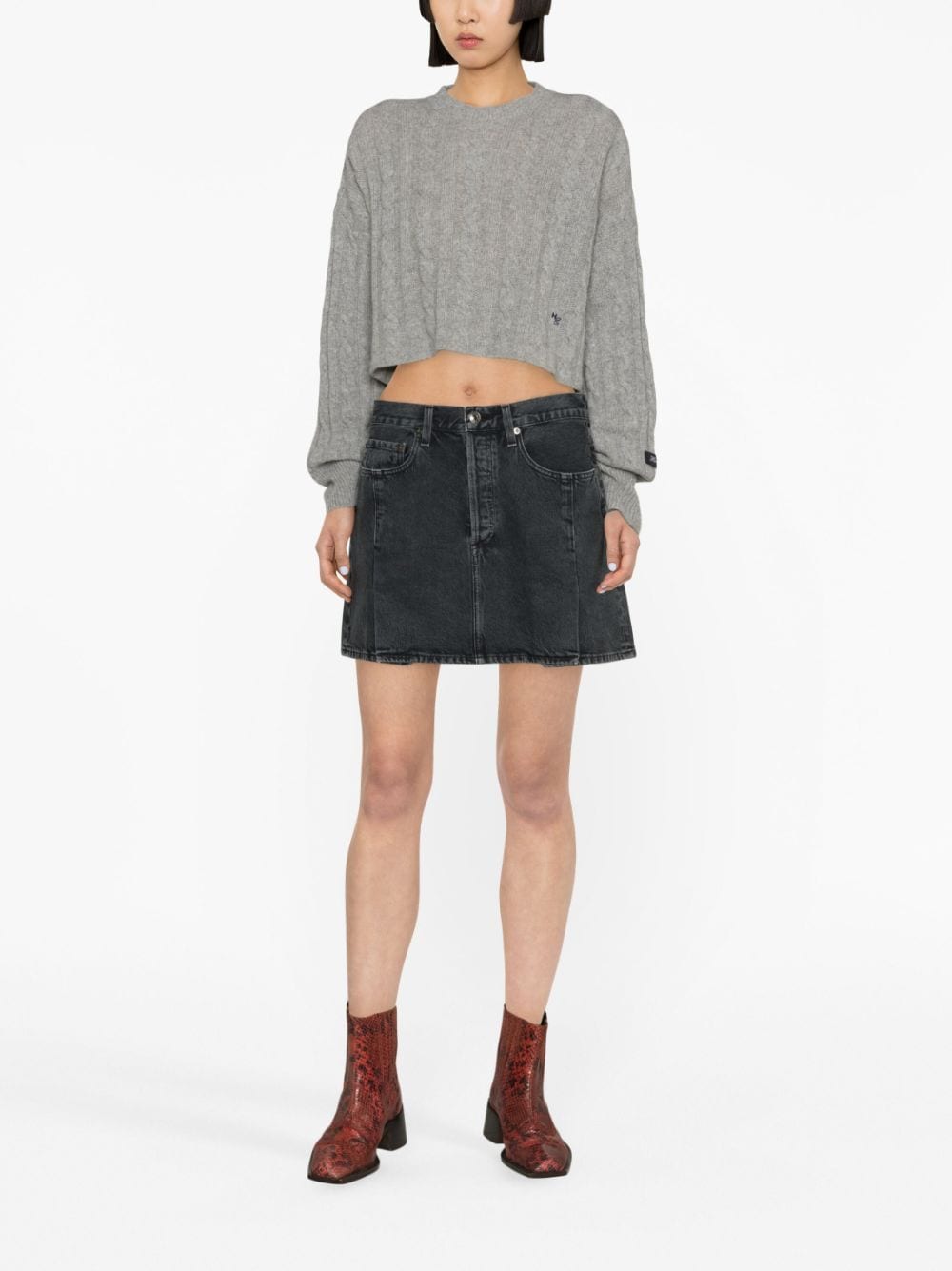 Agolde Black Slice Organic Cotton Denim Mini Skirt In Grau