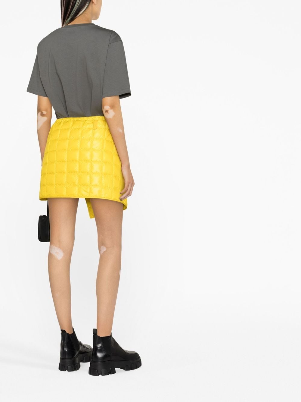 Shop Moncler Yellow Quilted Finish Asymmetric Skirt