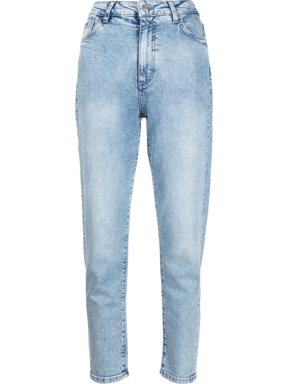 Shop Hugo Boss High-waisted Cropped Jeans In Blue