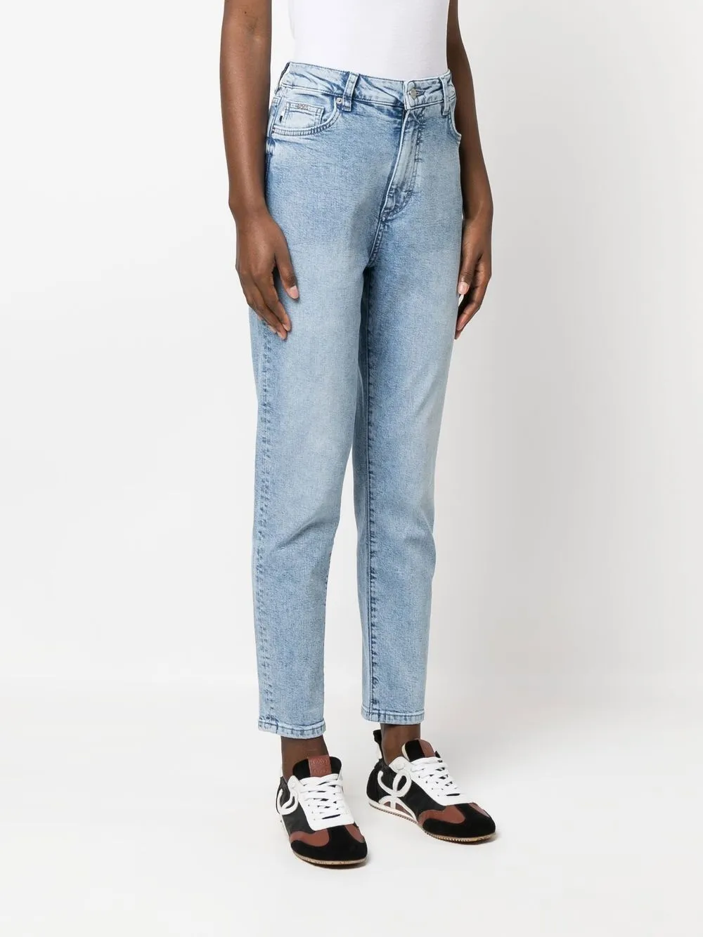 Shop Hugo Boss High-waisted Cropped Jeans In Blue