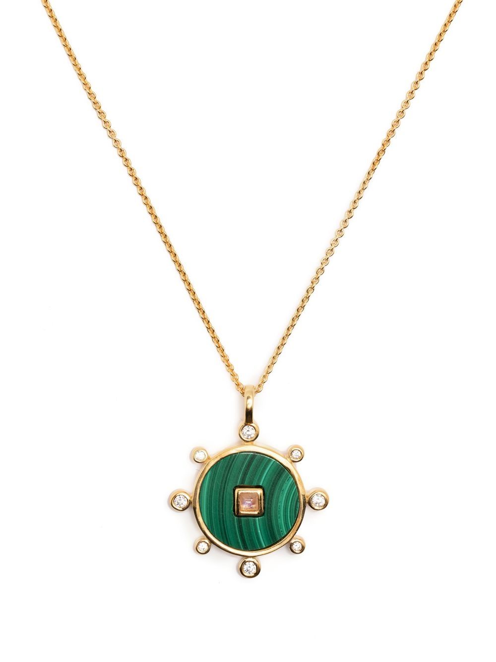 Harris Reed In Good Hands Drop Pendant Necklace | 18ct Gold  Plated/Malachite & Pearl