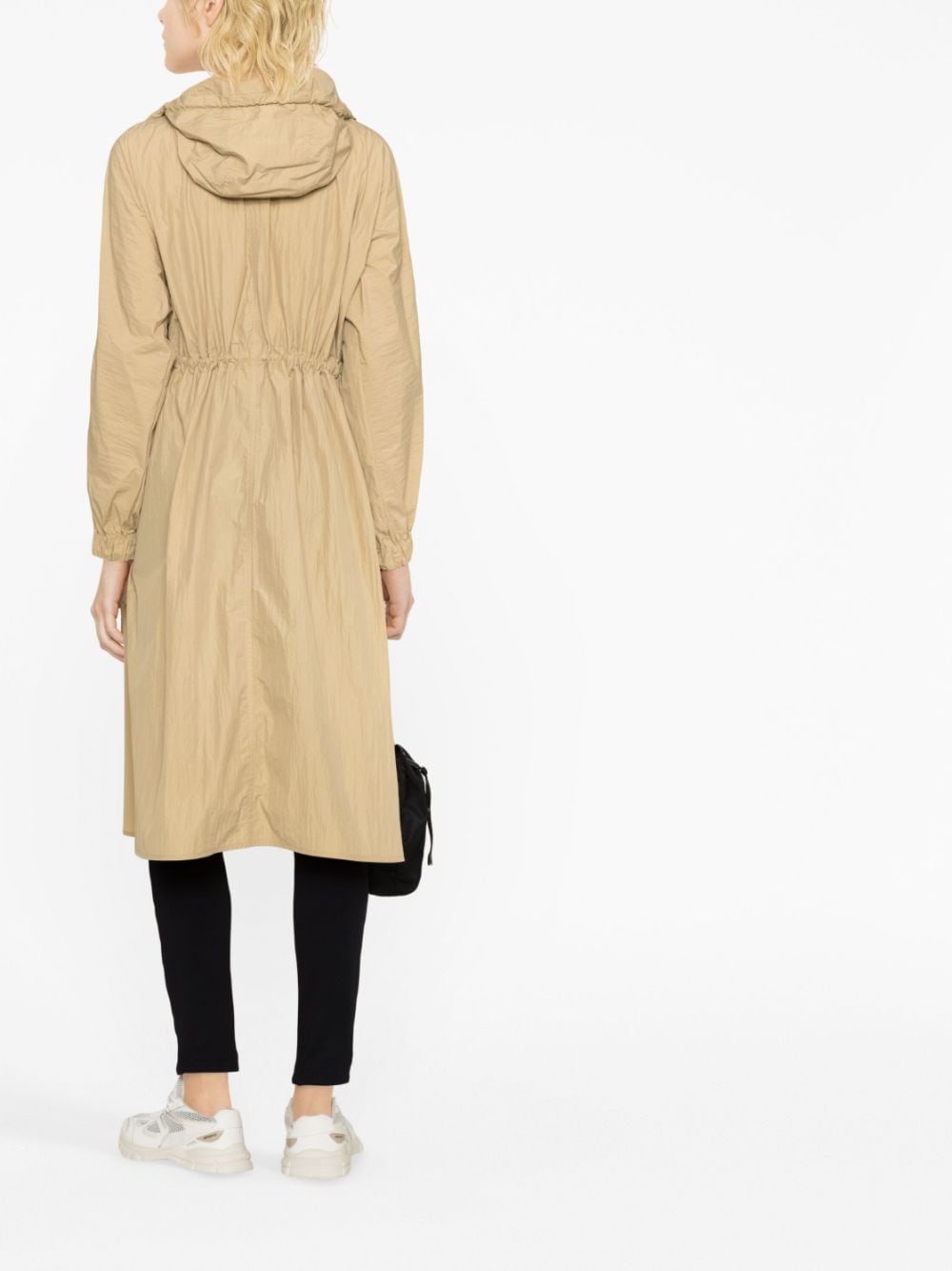 Shop Moncler Drawstring-waist Hooded Coat In Nude