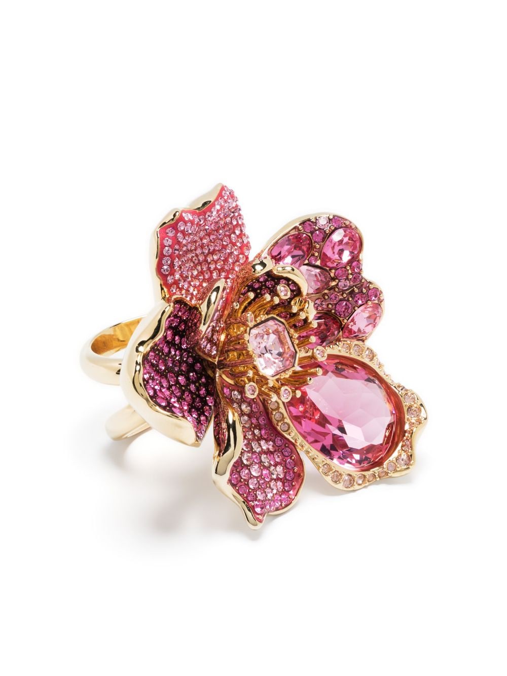 Shop Swarovski Crystal-embellished Flower Ring In Gold
