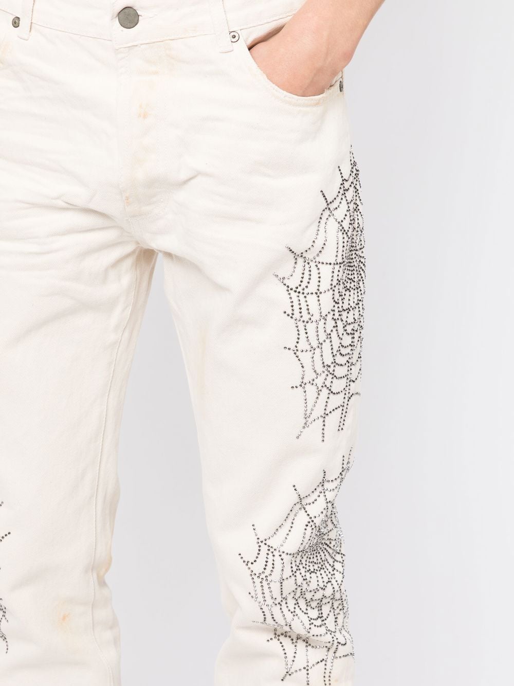 Shop Palm Angels Gem Embellished Slim-cut Jeans In White