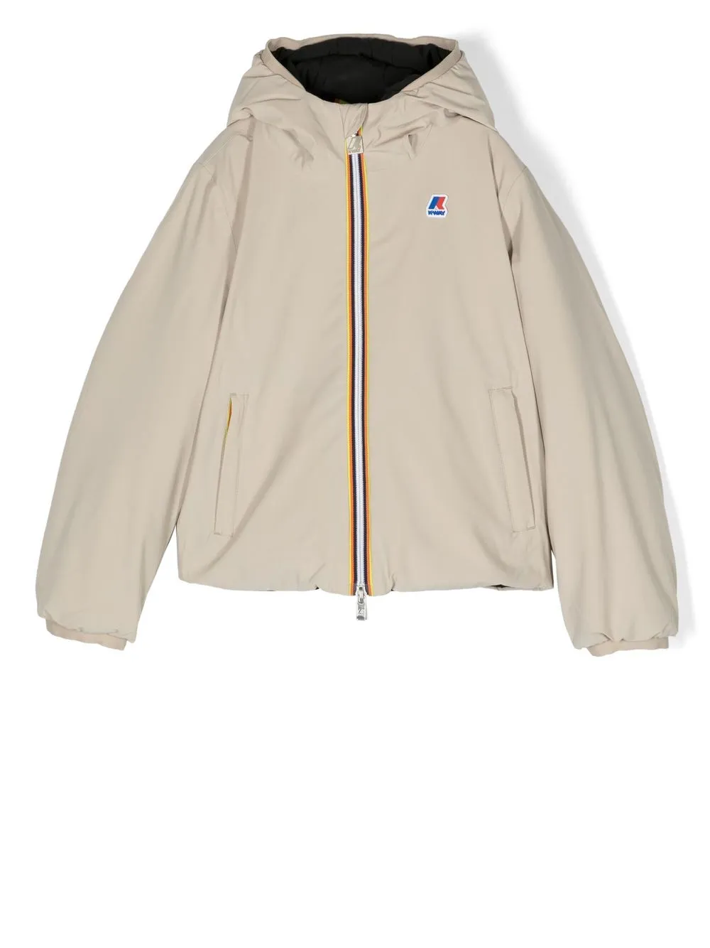 

K Way Kids logo-patch hooded jacket - Neutrals