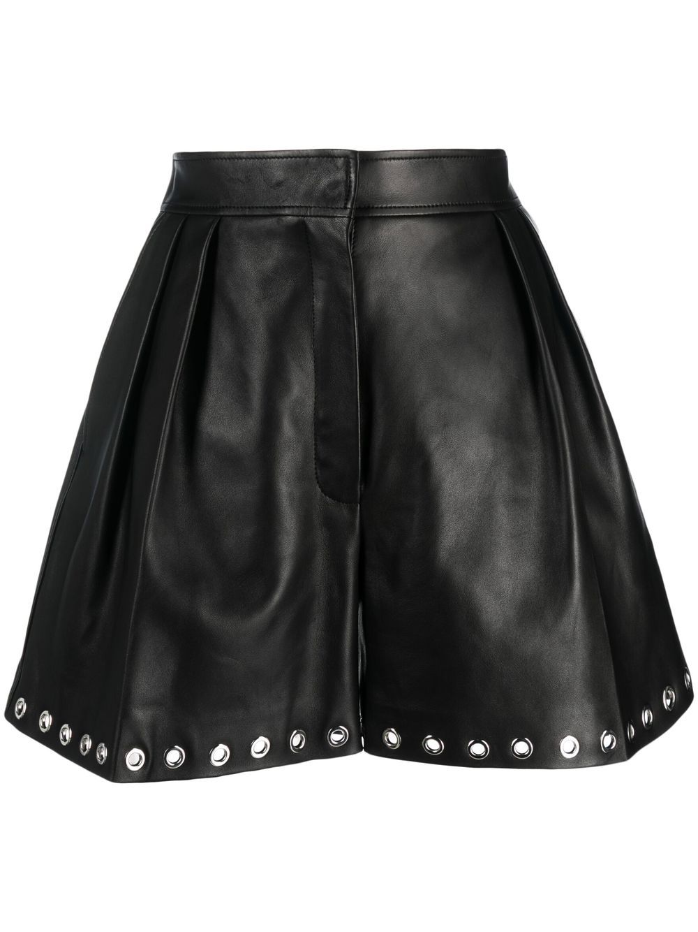 Shop Alexander Mcqueen Eyelet-embellished Leather Shorts In Black