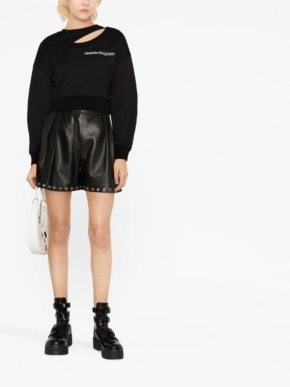Shop Alexander Mcqueen Eyelet-embellished Leather Shorts In Black