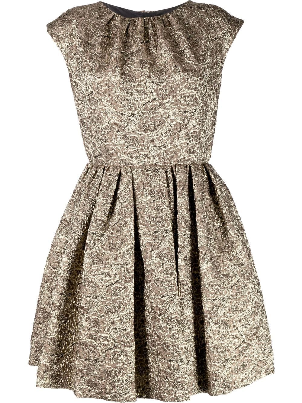 floral-jacquard flared dress