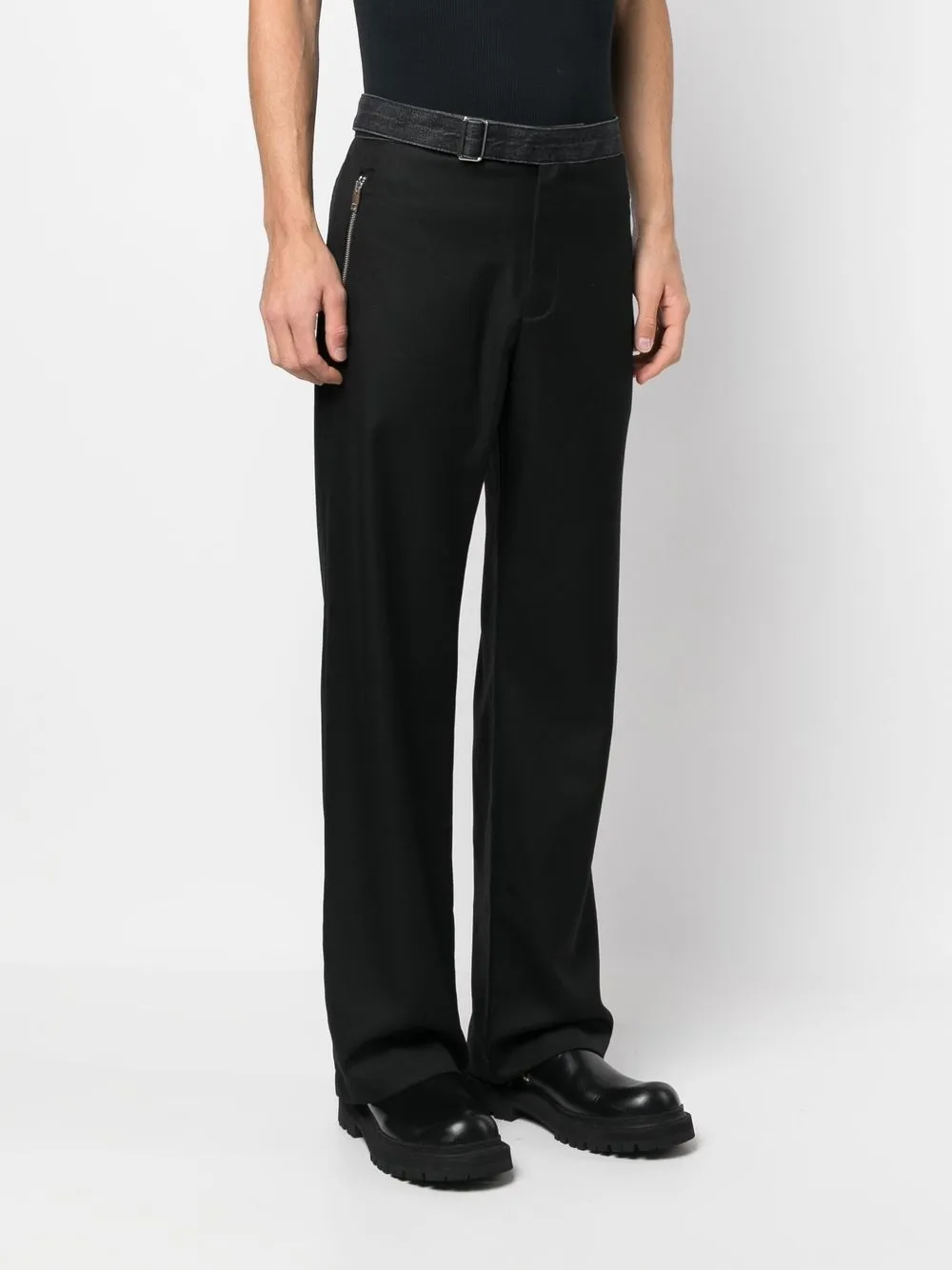 Shop Diesel Belted-waist Straight-leg Trousers In Black