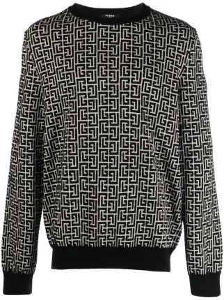 Balmain monogram jacquard Knitted Jumper Black FARFETCH