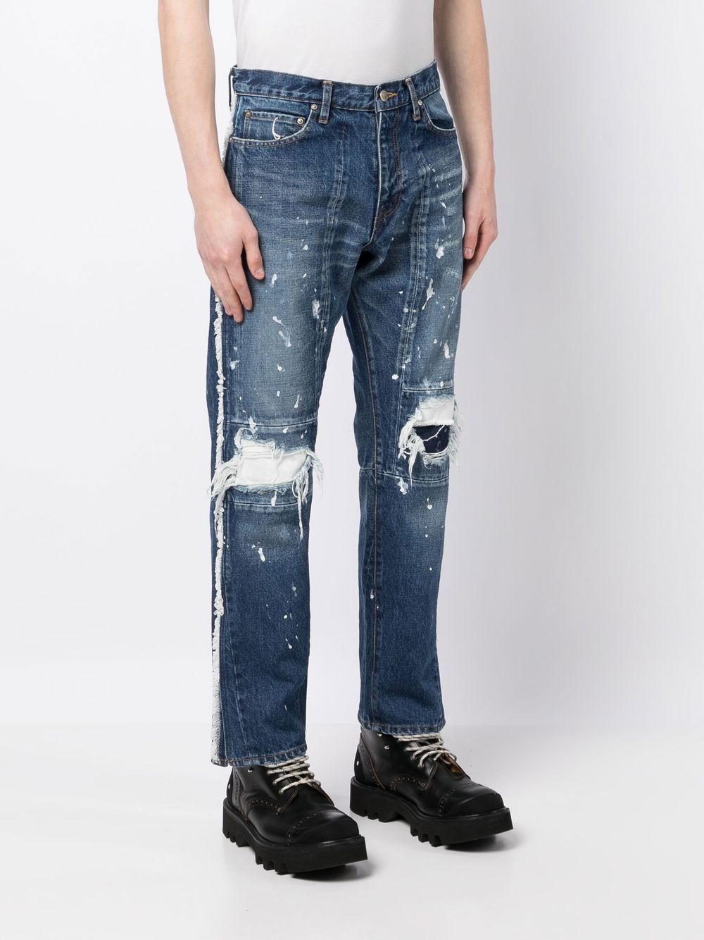 Shop Facetasm Paint-splatter Distressed Jeans In Blue
