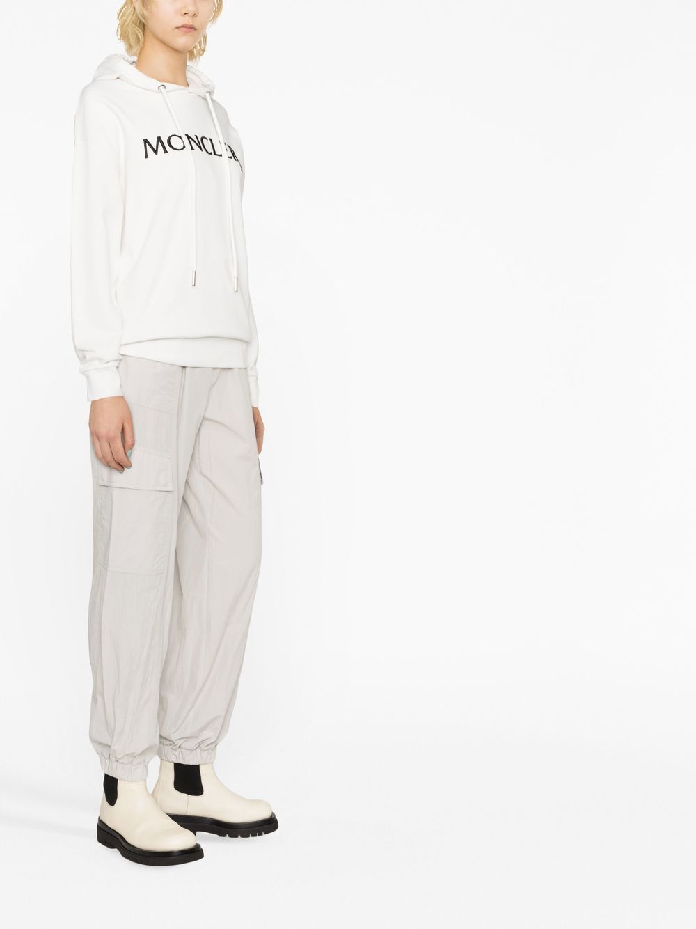 Shop Moncler Logo-embroidered Drawstring Cotton Hoodie In White