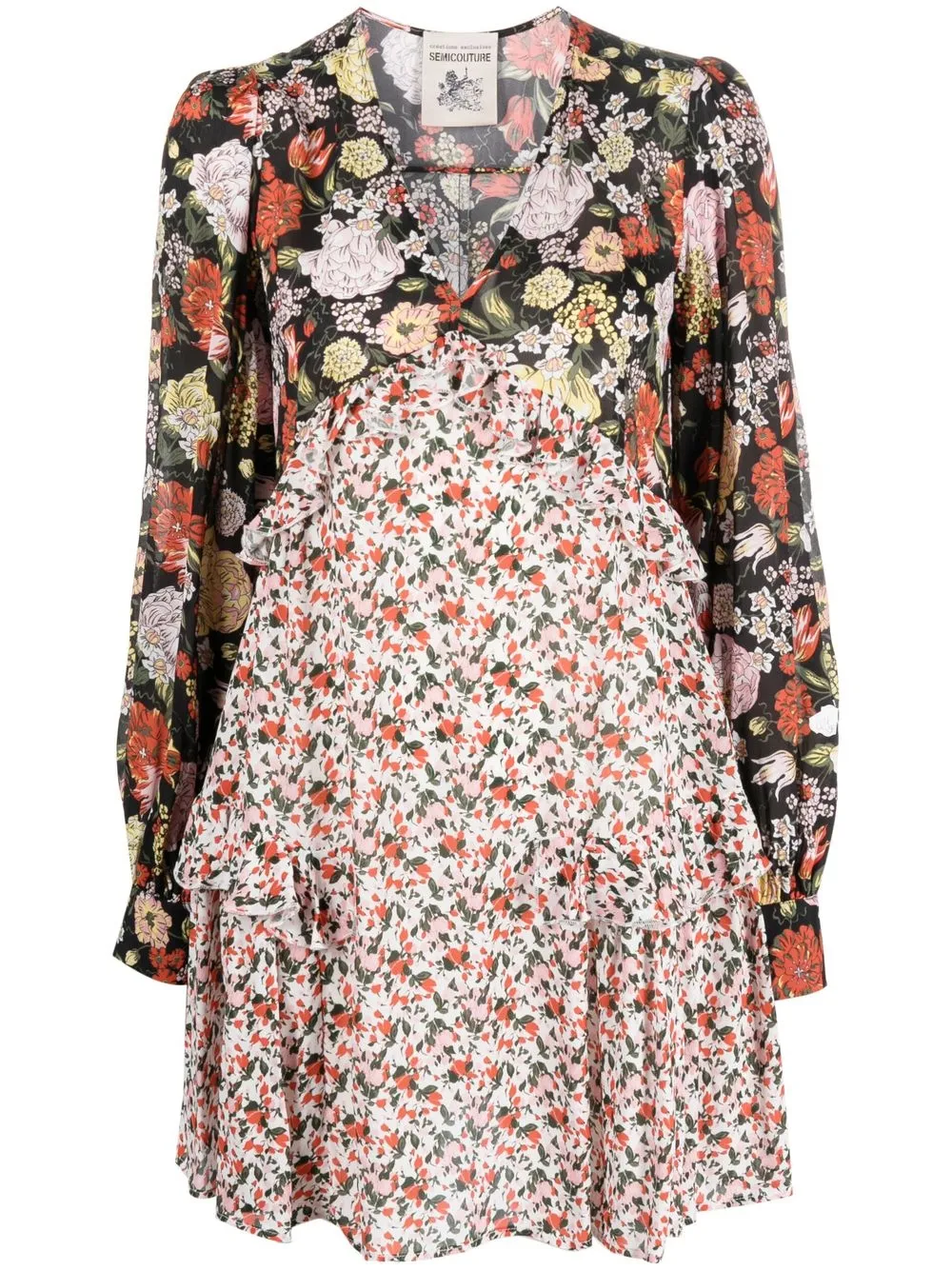 

Semicouture ruffled floral-print mini dress - Black