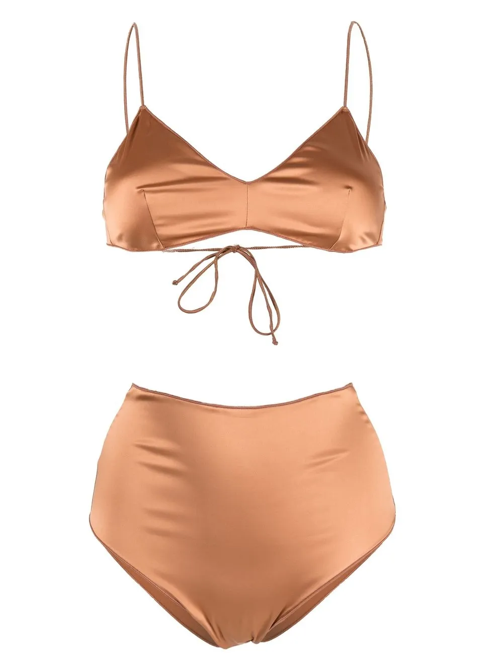 

Oséree satin-finish two-piece bikini set - Brown