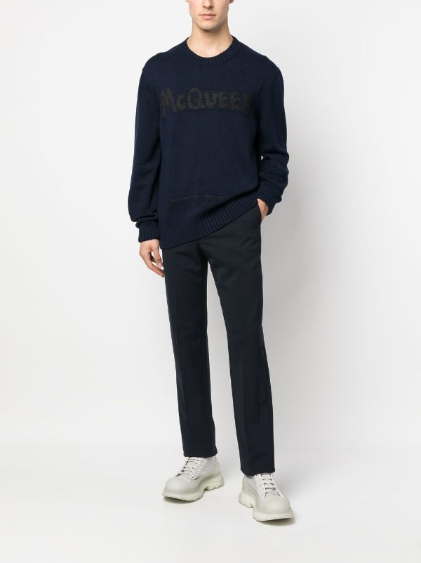 Alexander McQueen logo intarsia Crew Neck Jumper Farfetch