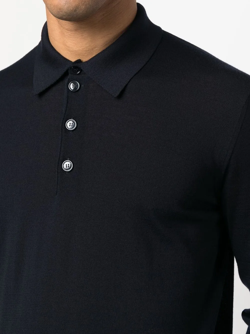 Giorgio Armani Button-front Long-sleeved Polo Shirt In Blue