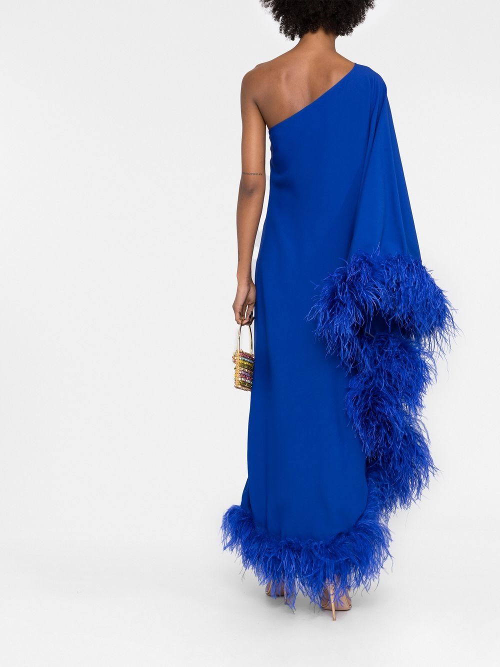 One Shoulder Feather Trim Gown